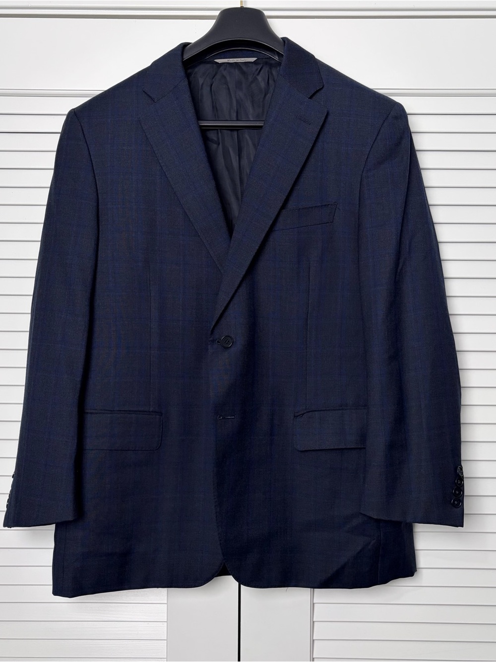 Canali Men's 100% Wool Blazer 44R Navy Blue Check Made In Italy